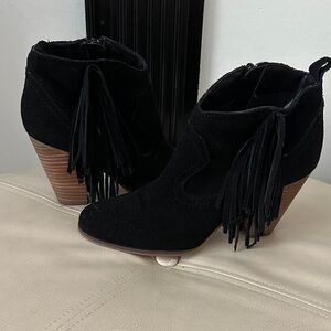 Steve Madden Black Suede Fringe Booties